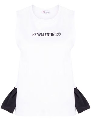 RED Valentino logo-print ruflled tank top - White