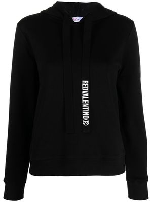 RED Valentino logo-print strap cotton hoodie - Black