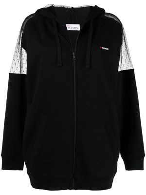 RED Valentino logo-print zip-fastening hoodie - Black