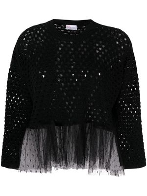 RED Valentino point-d'esprit open-knit cotton top - Black