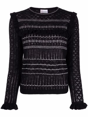 RED Valentino pointelle-knit long-sleeve top - Black