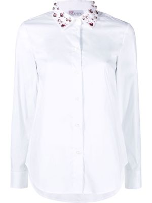 RED Valentino rhinestone-collar long-sleeve shirt - White