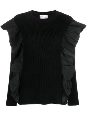 RED Valentino ruffle-detail ribbed-knit top - Black