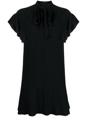 RED Valentino ruffle-trim tied-neck mini dress - Black