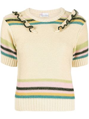 RED Valentino ruffled short-sleeve cotton jumper - Neutrals