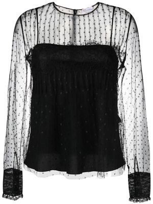 RED Valentino sheer-panelled tulle blouse - Black