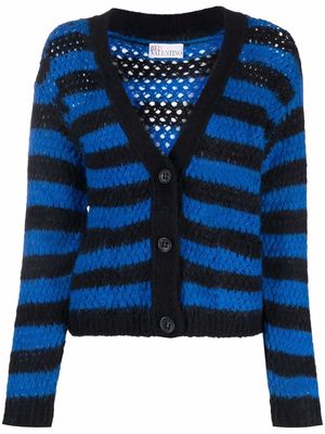 RED Valentino stripe-pattern knitted cardigan - Blue