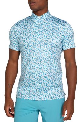 Redvanly Beech Floral Performance Polo in Malibu Blue 