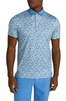 Redvanly Norton Geo Print Performance Golf Polo in Malibu Blue/Breeze 