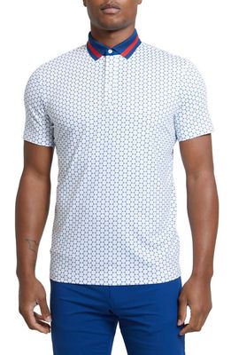 Redvanly Wells Geo Print Performance Polo in Bright White