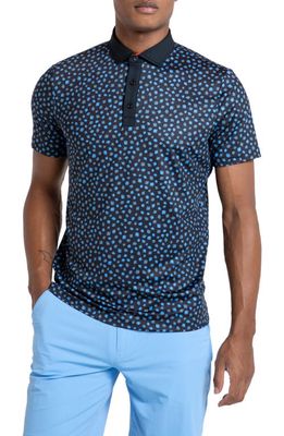 Redvanly Williams Leaf Print Performance Golf Polo in Tuxedo
