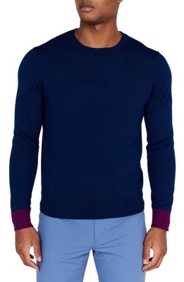 Redvanly Windward Contrast Cuff Merino Wool Sweater in Navy
