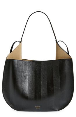 Ree Projects Helene Soft Stripe Embossed Leather Hobo Bag in Black