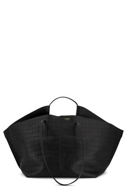 Ree Projects Large Ann Soft Croc Embossed Leather Tote in Black