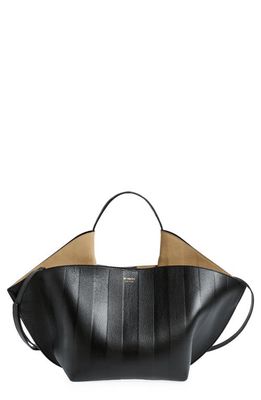 Ree Projects Medium Ann Soft Stripe Embossed Leather Tote in Black