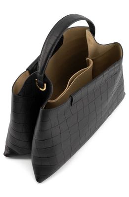 Ree Projects Medium Elieze Soft Croc Embossed Leather Top Handle Bag in Black