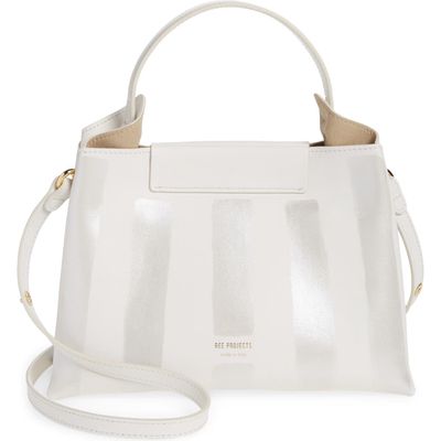 Ree Projects Mini Elieze Metallic Stripe Leather Handbag in White/Silver Stripes 