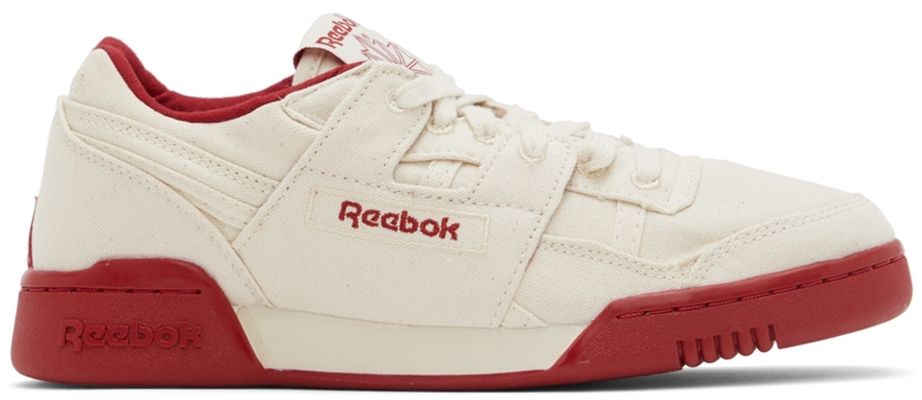 Reebok Classics Off-White & Red Workout Plus Low-Top Sneakers