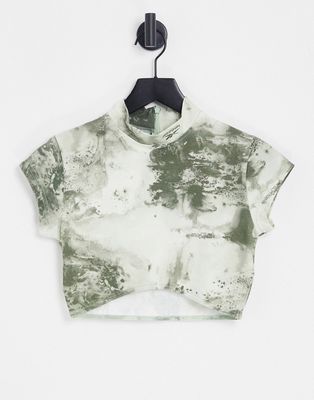 Reebok cloud splatter crop top in sage green