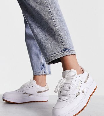 Reebok Club C Double sneakers in white and leopard print - Exclusive to ASOS