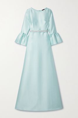 Reem Acra - Embellished Satin-piqué Gown - Blue