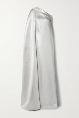 Reem Acra - One-shoulder Cotton-blend Lamé Gown - Silver