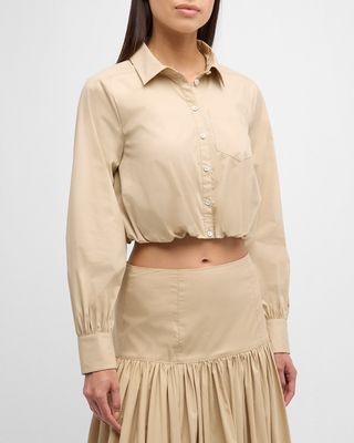 Reema Button-Front Poplin Crop Top