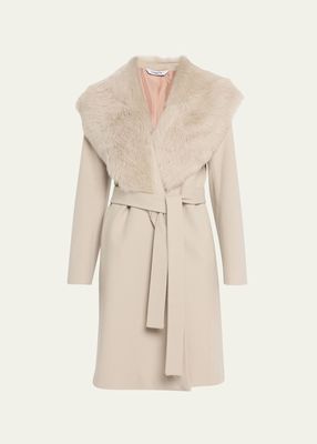 Reese Belted Wool Wrap Coat with Shearling Collar