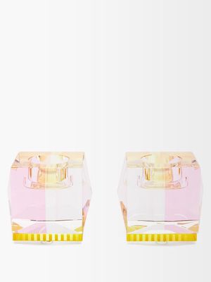 Reflections Copenhagen - Set Of Two Ophelia Crystal Tealight Candle Holders - Pink Multi