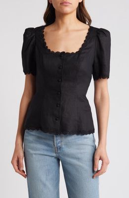 Reformation Anabella Linen Button-Up Top in Black