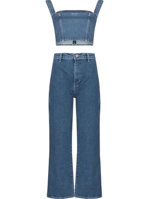 Reformation denim crop top trouser set - Blue