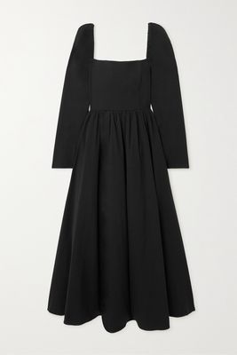 Reformation - Elly Shirred Organic Cotton-blend Midi Dress - Black