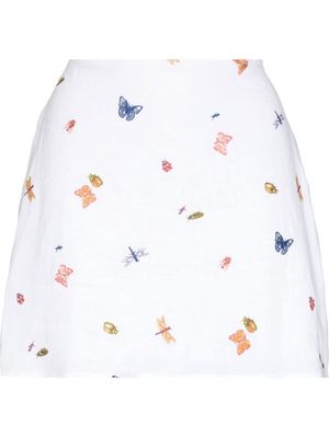 Reformation embroidered butterfly mini skirt - White