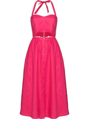 Reformation halterneck crop top midi skirt set - Pink
