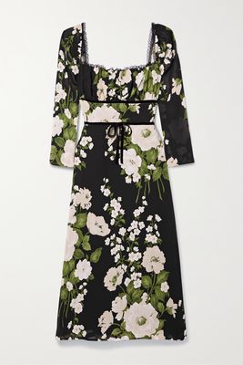 Reformation - Pennie Lace-trimmed Floral-print Georgette Midi Dress - Black