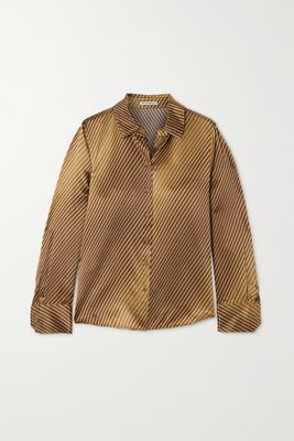 Reformation - Sky Striped Silk-satin Shirt - Metallic