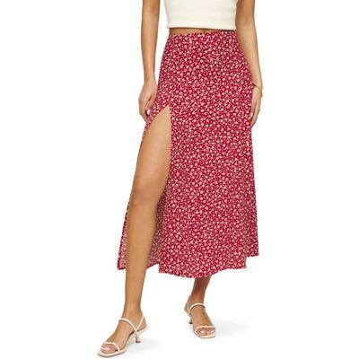 Reformation Zoe Side Slit Midi Skirt in Last Tango