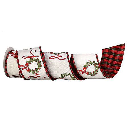 Regency International 4"X5y "Joy" Wreath Plaid ack Ribbon