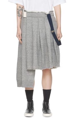 Regulation Yohji Yamamoto Gray Pleated Midi Skirt