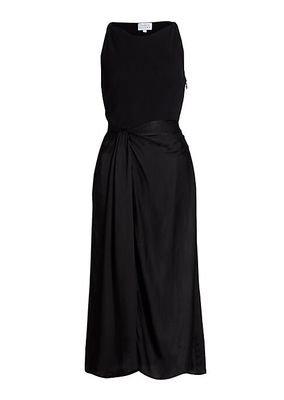 Reid Satin Mixed-Media Midi-Dress