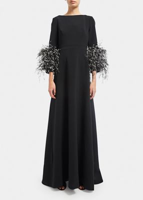 Reign Feather-Cuff Gown