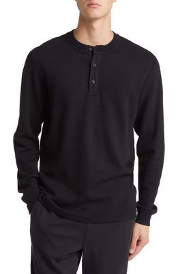 Reigning Champ Waffle Knit Henley in Black