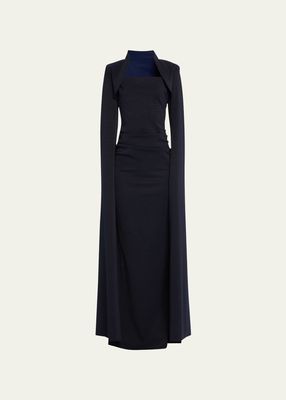 Reiko Shimmer Cape-Sleeve Column Gown