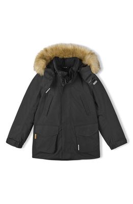 Reima Kids' Serkku Waterproof Down & Feather Fill Jacket with Faux Fur Trim in Black