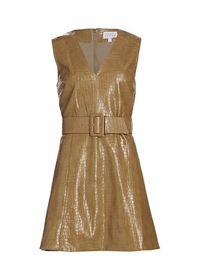 Reina Belted Faux Leather Minidress