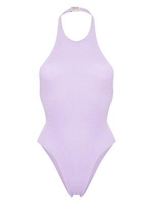 Reina Olga halterneck towelling swimsuit - Purple