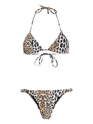Reina Olga leopard-print scrunchie bikini set - Brown