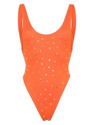 Reina Olga Pamela stud-embellished swimsuit - Orange