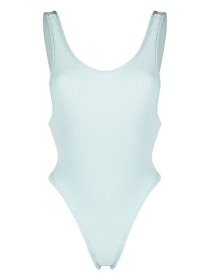 Reina Olga ribbed-detail open back swimsuit - Blue