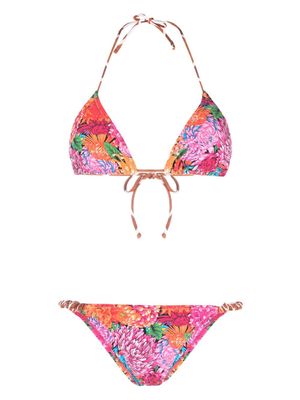 Reina Olga Scrunchie floral-print bikini set - Pink